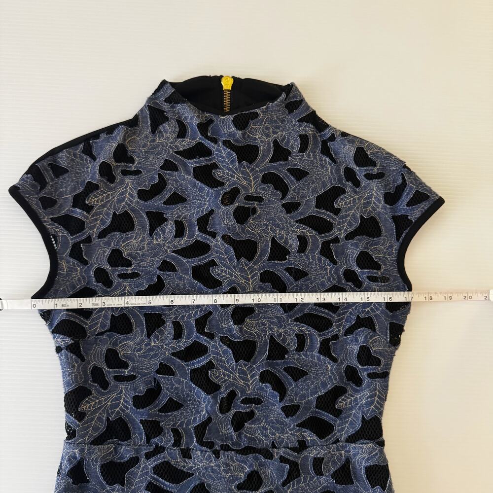 CQ by CQ Blue Lace Sheath Dress Medium Sheer Avant Garde Feminine Event Vacation - Picture 9 of 16